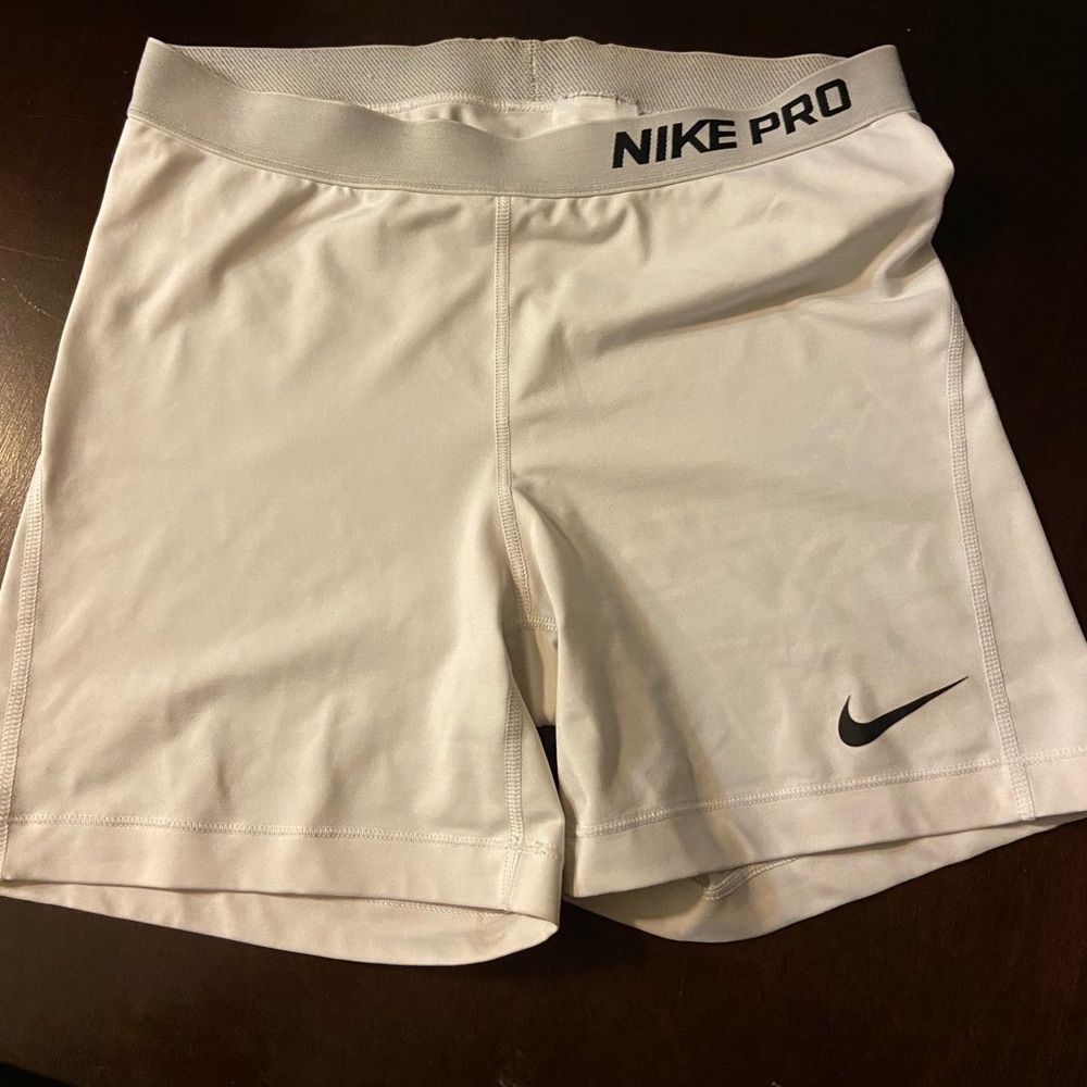 White nike pro shorts. Size LARGE.